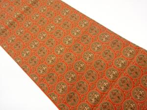 連珠文に向かい鳥獣模様織出し全通袋帯